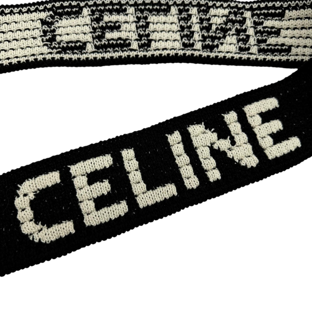 Pristine CELINE Crochet Knit Shoulder Bag Logo embroidery black cotton 2ADCS817X