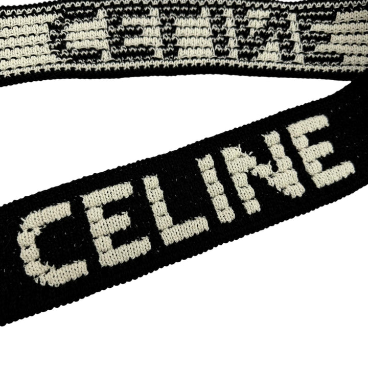 Pristine CELINE Crochet Knit Shoulder Bag Logo embroidery black cotton 2ADCS817X