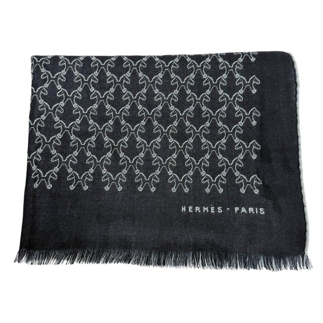 Pristine HERMES Stall Horse design all-over print scarf cashmere mens