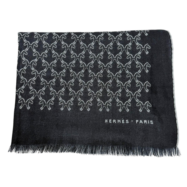 Pristine HERMES Stall Horse design all-over print scarf cashmere mens