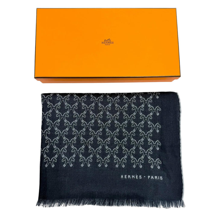 Pristine HERMES Stall Horse design all-over print scarf cashmere mens