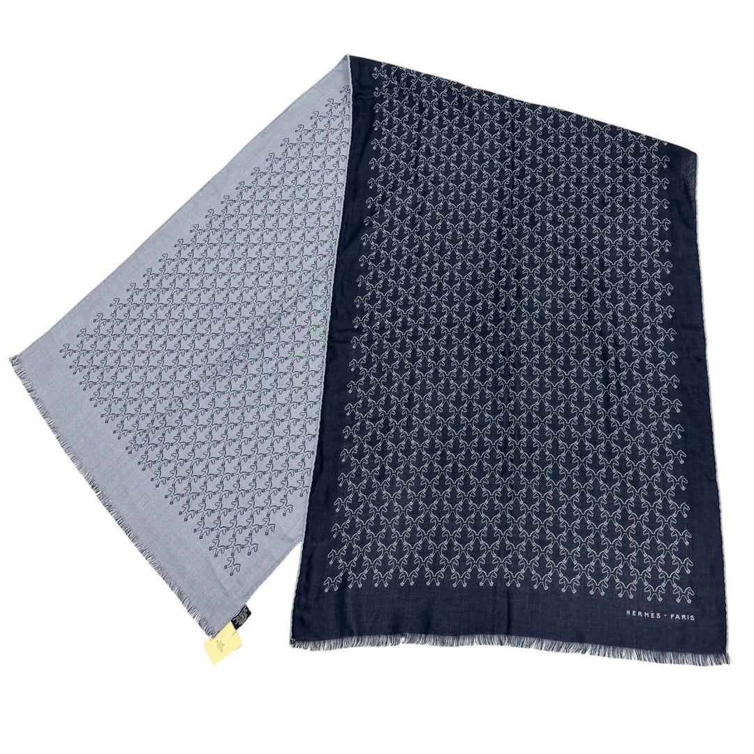 Pristine HERMES Stall Horse design all-over print scarf cashmere mens