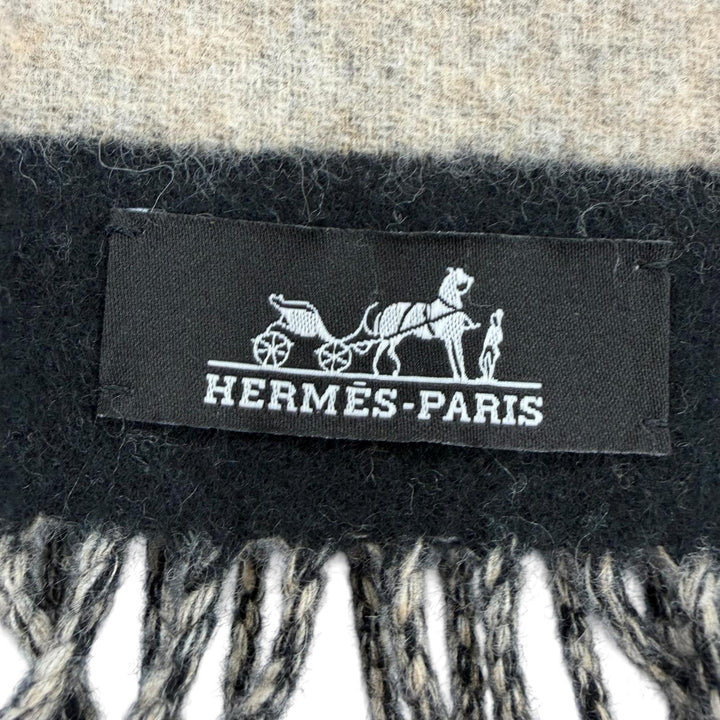 Excellent HERMES Scarf Love Story Scarf Horse pattern with fringe black cashmere