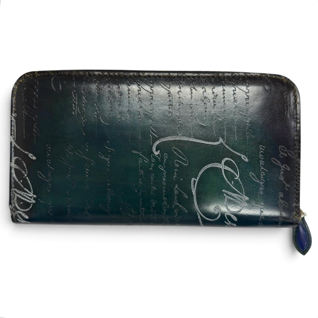 Pristine BERLUTI Purse Itauba Silver Patina Calligraphy Scritto turquoise