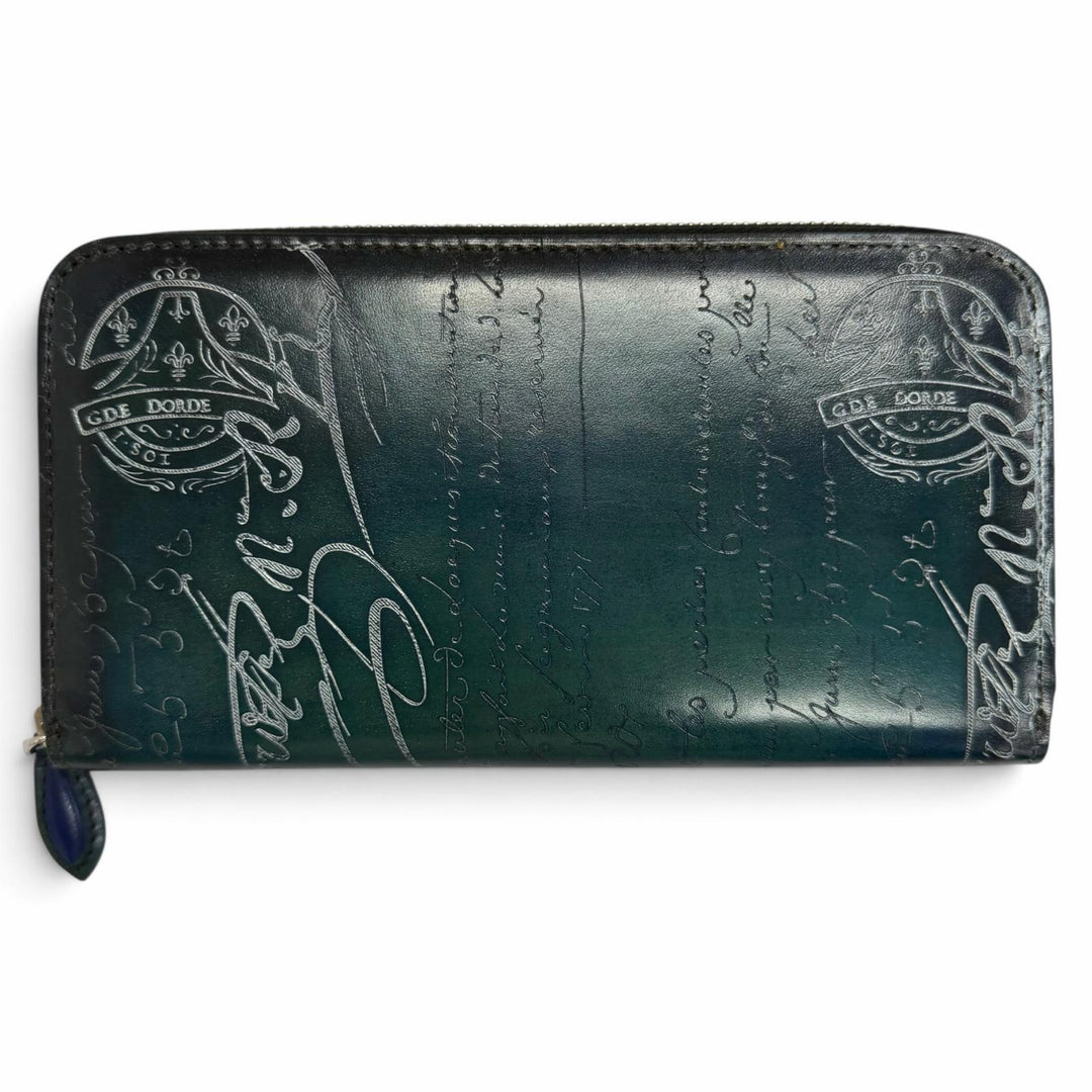 Pristine BERLUTI Purse Itauba Silver Patina Calligraphy Scritto turquoise