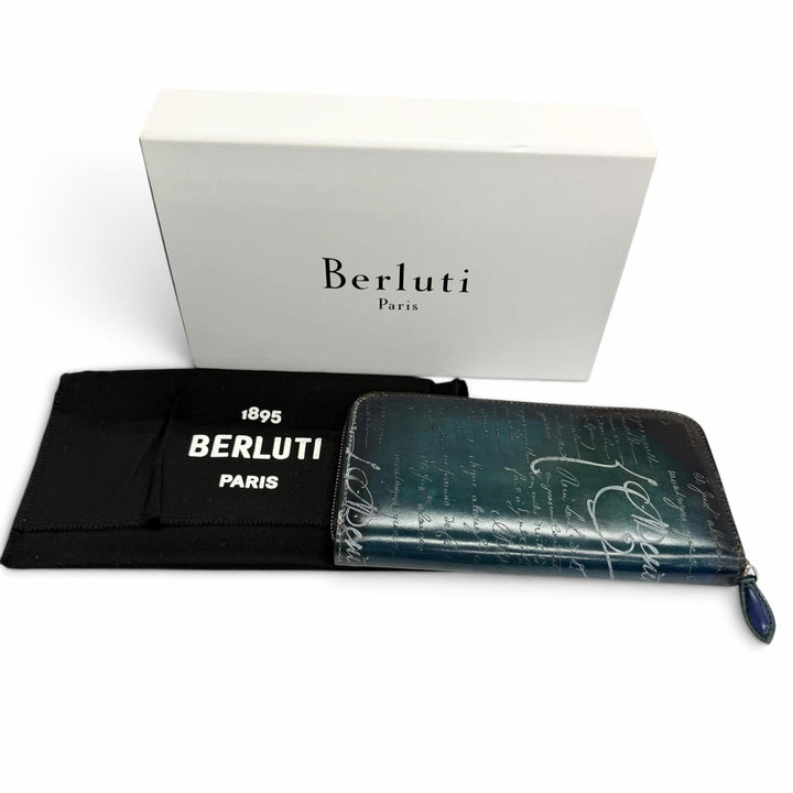 Pristine BERLUTI Purse Itauba Silver Patina Calligraphy Scritto turquoise
