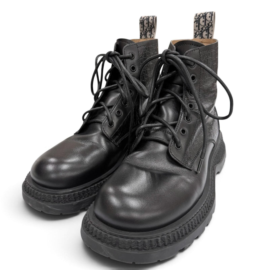 Great DIOR boots BUFFALO LACE-UP BOOTS Oblique lace-up black leather mens 41