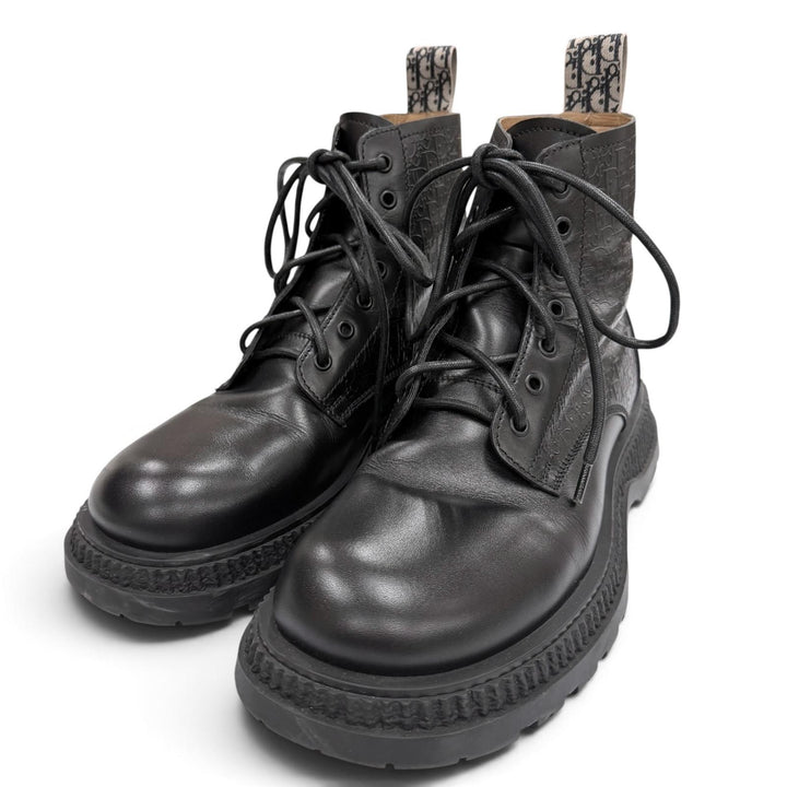 Great DIOR boots BUFFALO LACE-UP BOOTS Oblique lace-up black leather mens 41