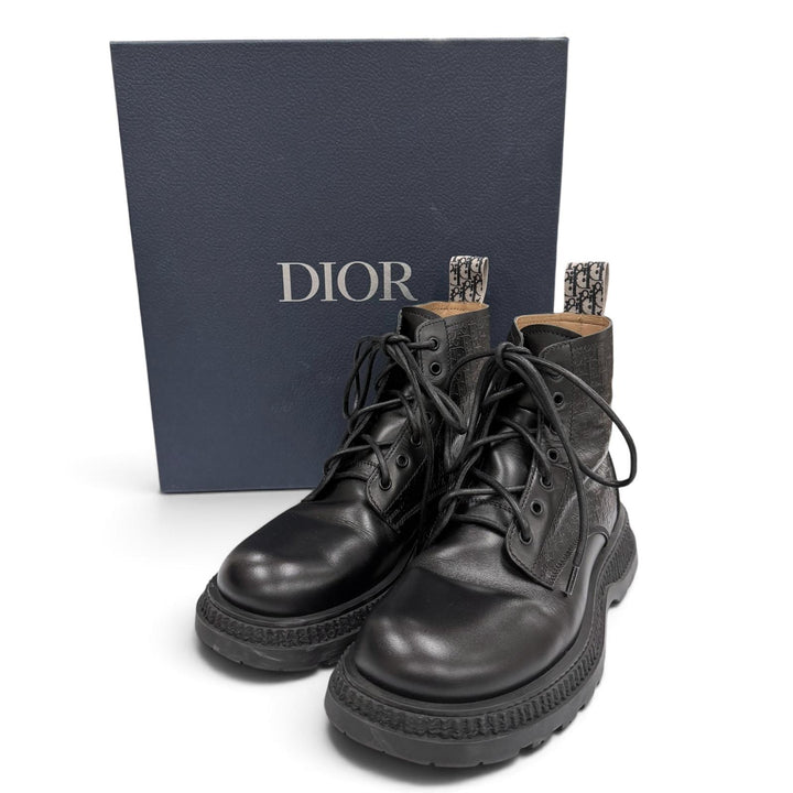 Great DIOR boots BUFFALO LACE-UP BOOTS Oblique lace-up black leather mens 41
