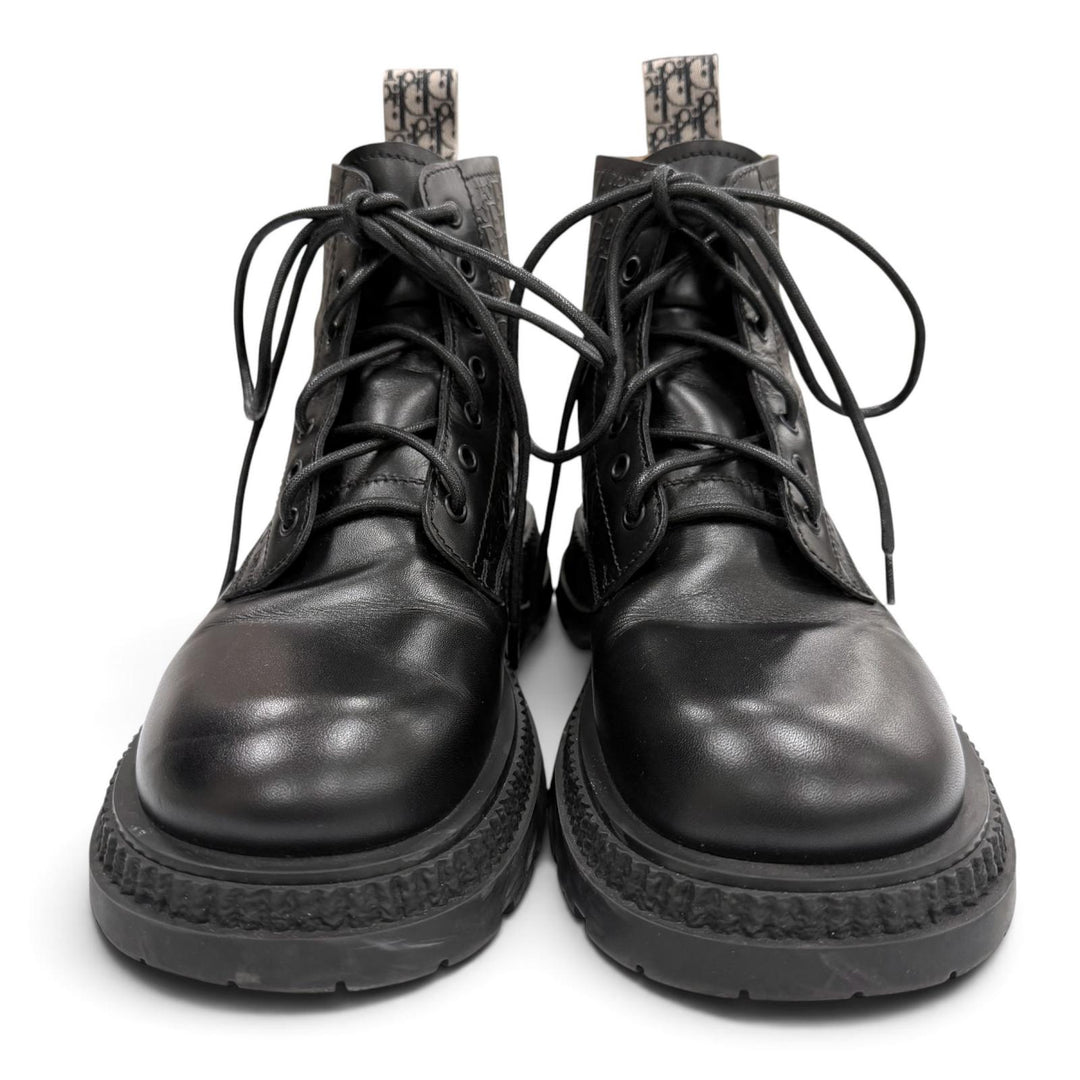 Great DIOR boots BUFFALO LACE-UP BOOTS Oblique lace-up black leather mens 41