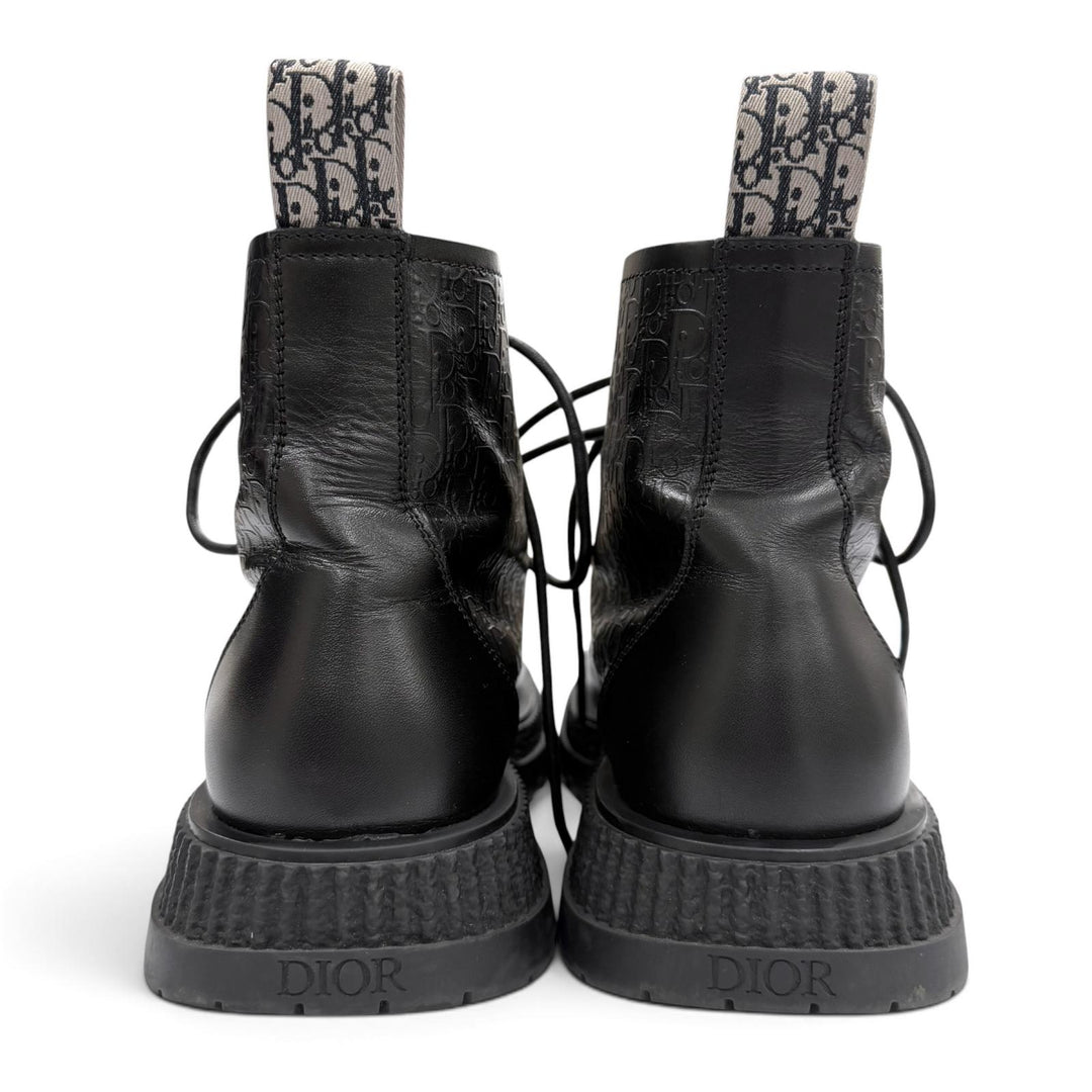 Great DIOR boots BUFFALO LACE-UP BOOTS Oblique lace-up black leather mens 41