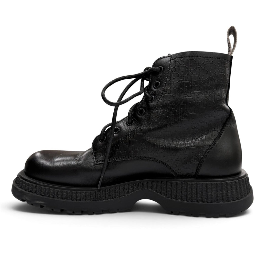 Great DIOR boots BUFFALO LACE-UP BOOTS Oblique lace-up black leather mens 41