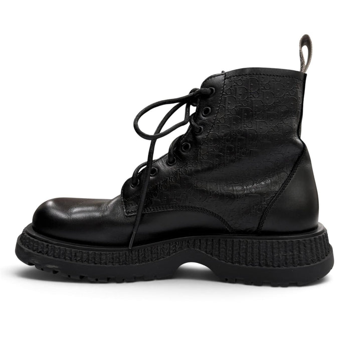 Great DIOR boots BUFFALO LACE-UP BOOTS Oblique lace-up black leather mens 41