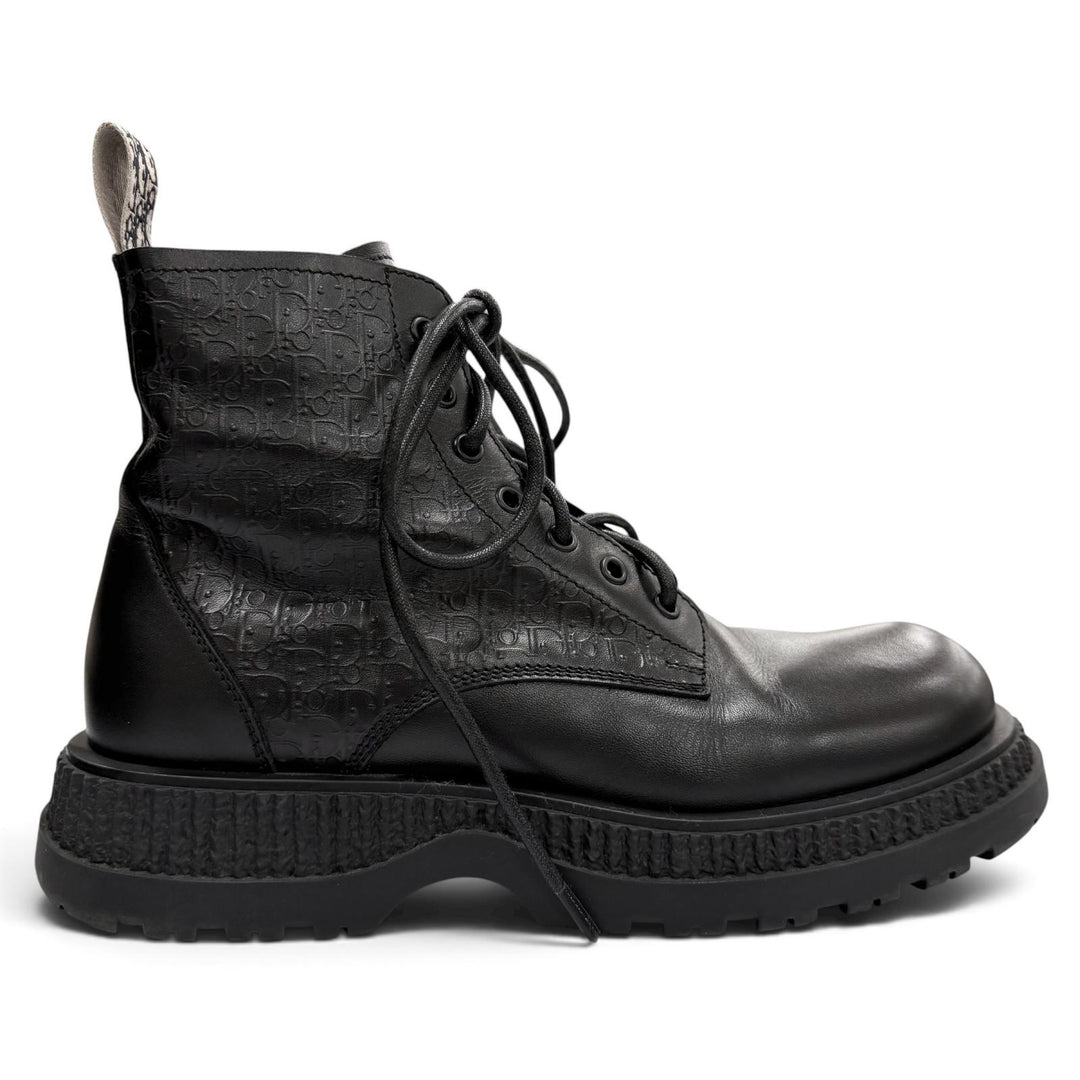 Great DIOR boots BUFFALO LACE-UP BOOTS Oblique lace-up black leather mens 41