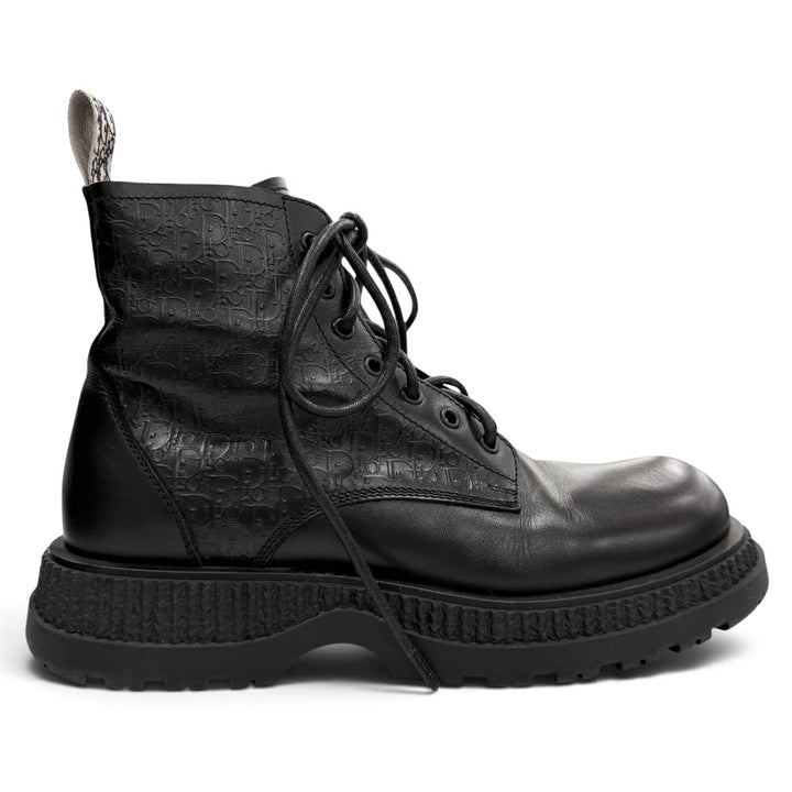 Great DIOR boots BUFFALO LACE-UP BOOTS Oblique lace-up black leather mens 41