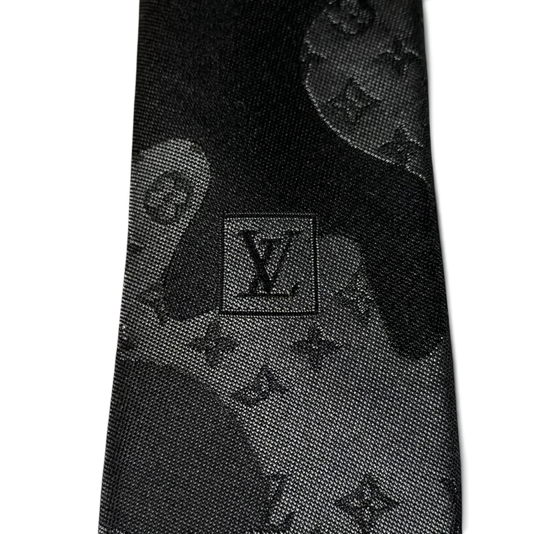 Excellent LOUIS VUITTON tie LV Portrait Monogram black silk mens M79137