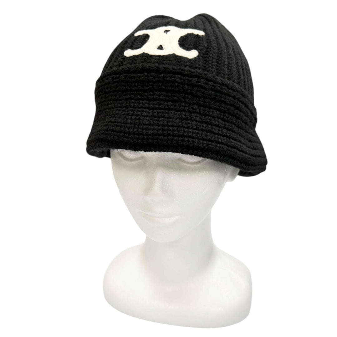 Great CELINE hat Triomphe Knit Bucket black cashmere Women 2A80T384D