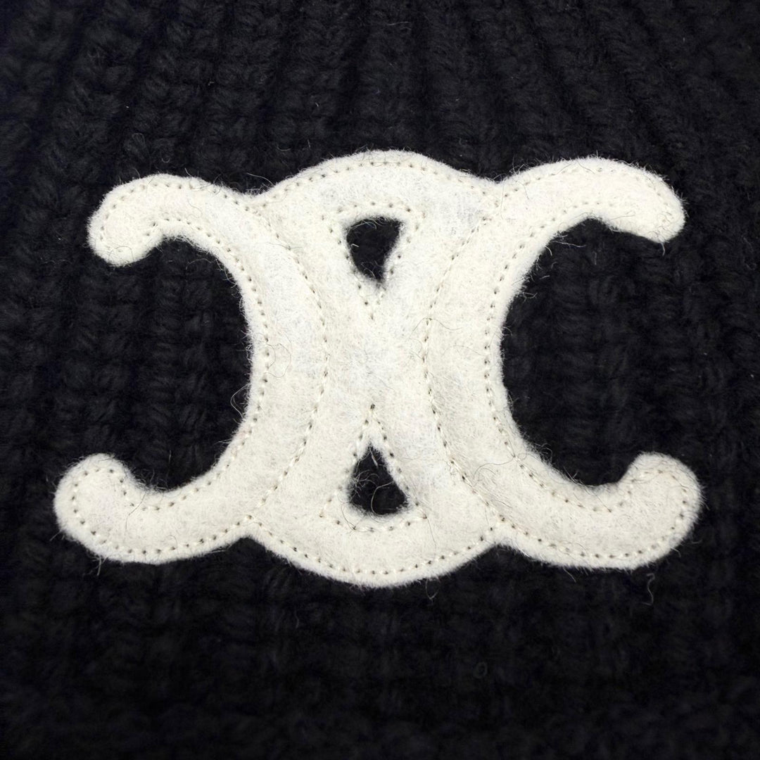 Great CELINE hat Triomphe Knit Bucket black cashmere Women 2A80T384D