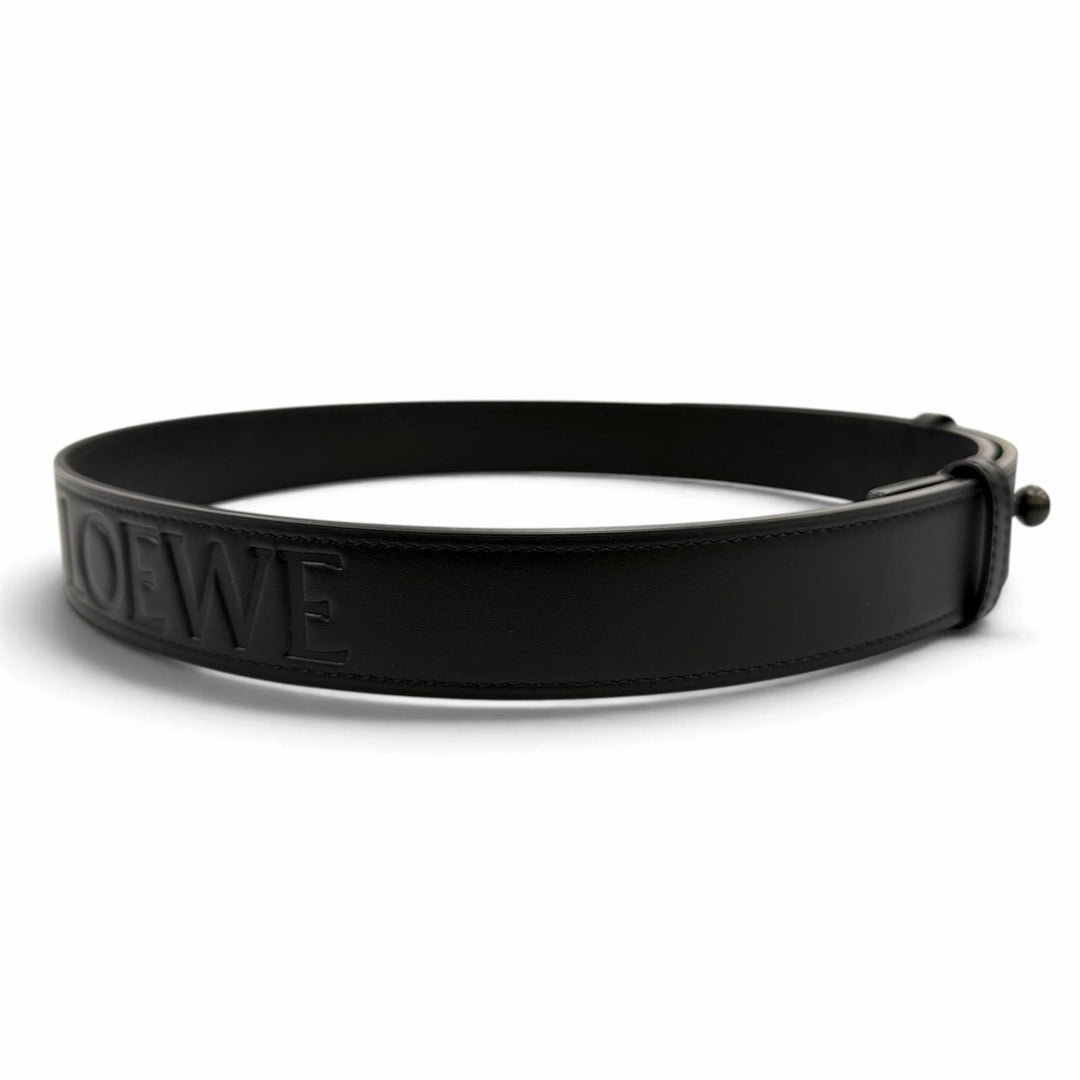 Excellent LOEWE belt Embossed logo anagram Metal black leather Women 182425