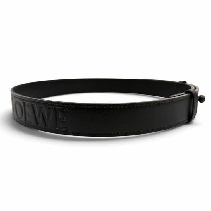 Excellent LOEWE belt Embossed logo anagram Metal black leather Women 182425