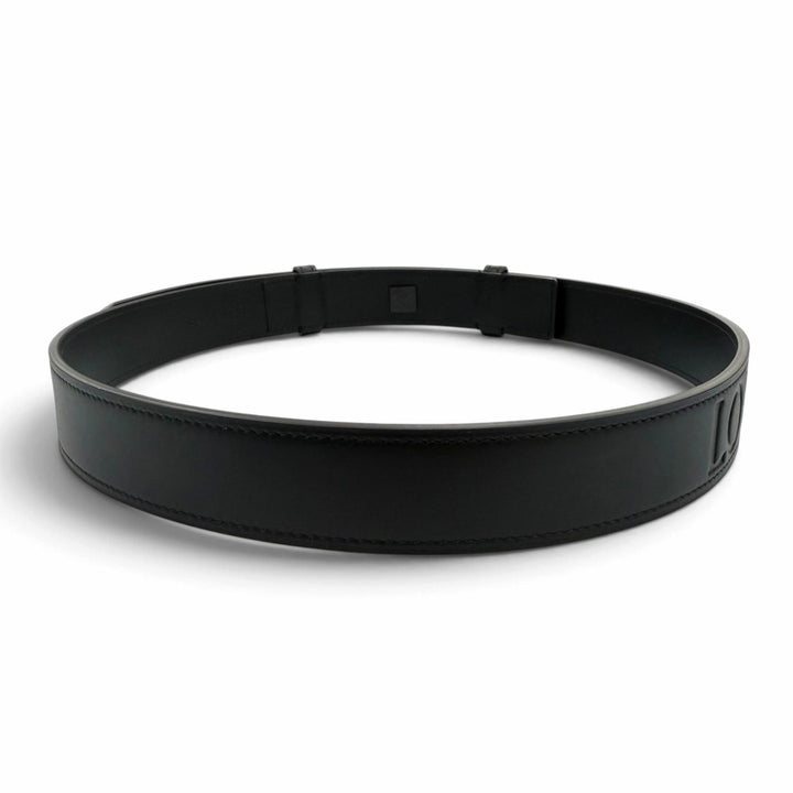 Excellent LOEWE belt Embossed logo anagram Metal black leather Women 182425