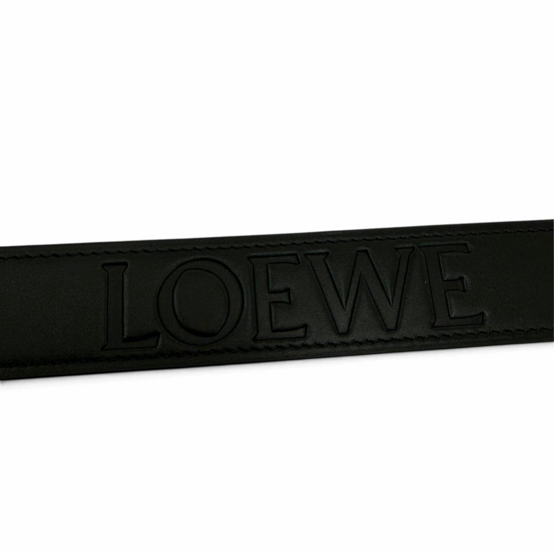 Excellent LOEWE belt Embossed logo anagram Metal black leather Women 182425