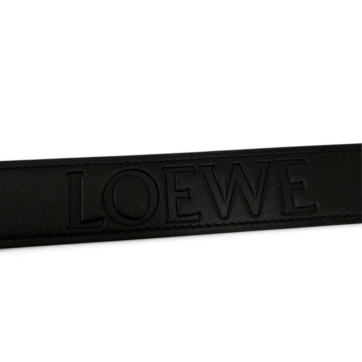 Excellent LOEWE belt Embossed logo anagram Metal black leather Women 182425