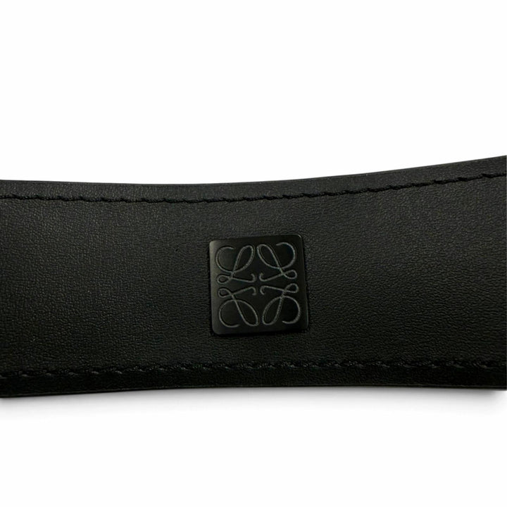Excellent LOEWE belt Embossed logo anagram Metal black leather Women 182425