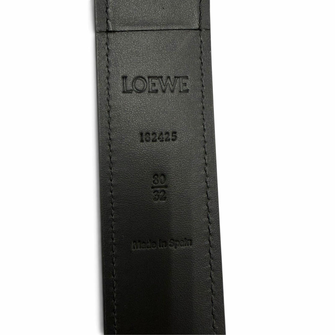 Excellent LOEWE belt Embossed logo anagram Metal black leather Women 182425