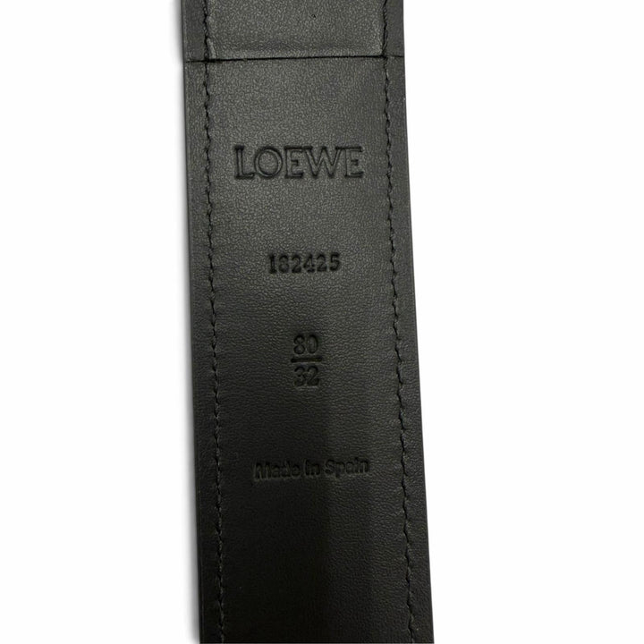 Excellent LOEWE belt Embossed logo anagram Metal black leather Women 182425