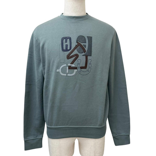 Great HERMES sweat H Puzzle Lamb Leather Patch Green system cotton mens M