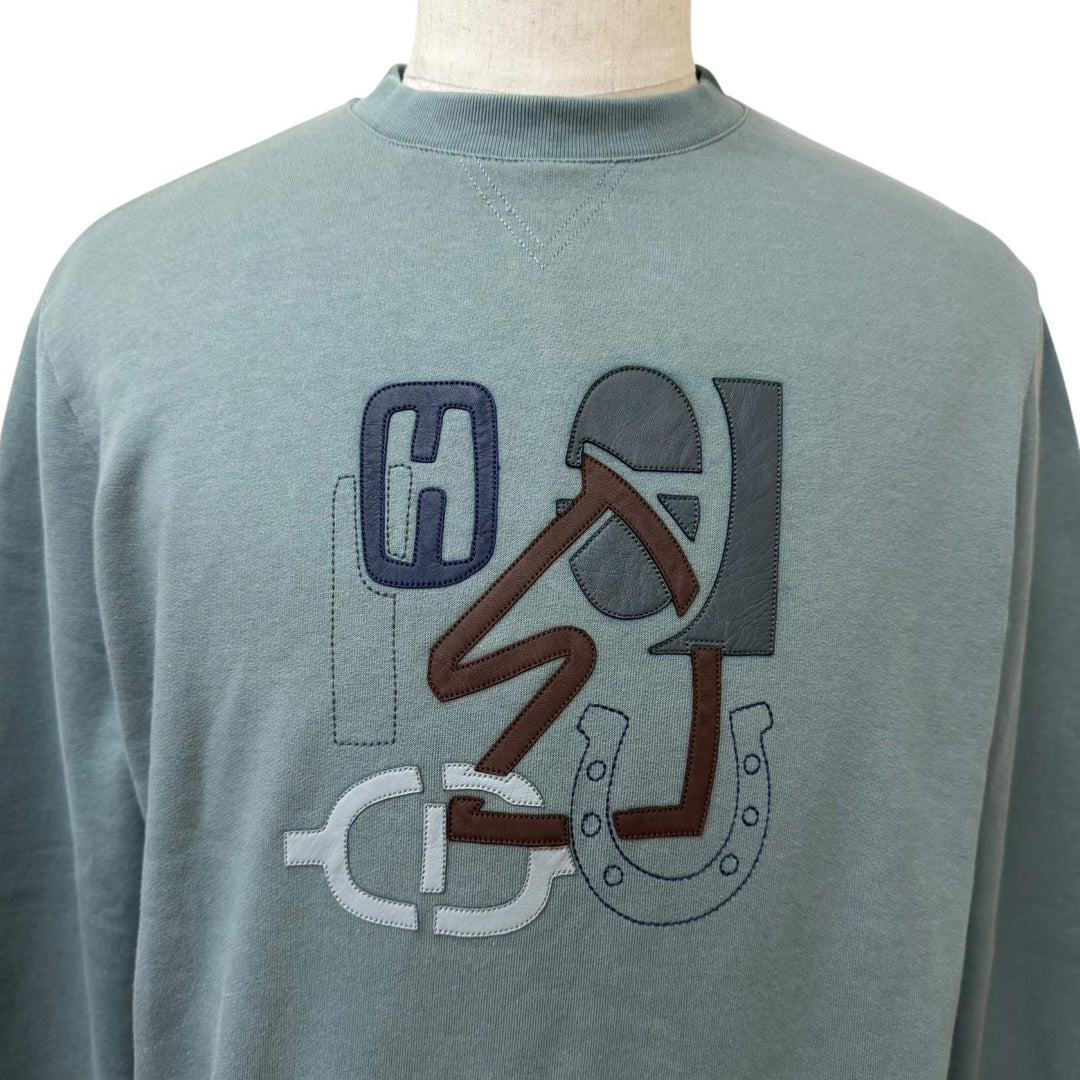 Great HERMES sweat H Puzzle Lamb Leather Patch Green system cotton mens M