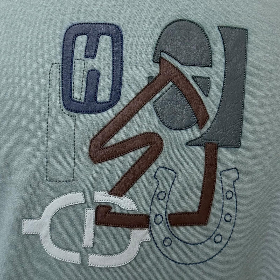 Great HERMES sweat H Puzzle Lamb Leather Patch Green system cotton mens M