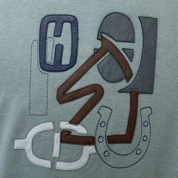 Great HERMES sweat H Puzzle Lamb Leather Patch Green system cotton mens M