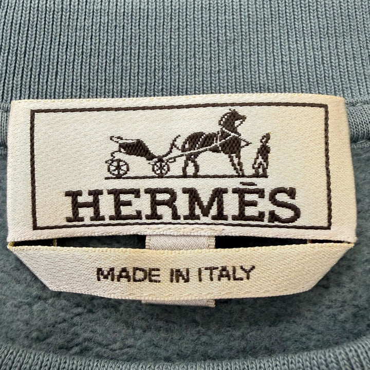 Great HERMES sweat H Puzzle Lamb Leather Patch Green system cotton mens M