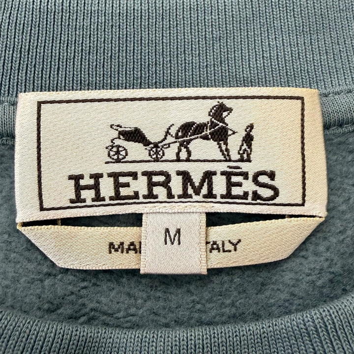 Great HERMES sweat H Puzzle Lamb Leather Patch Green system cotton mens M