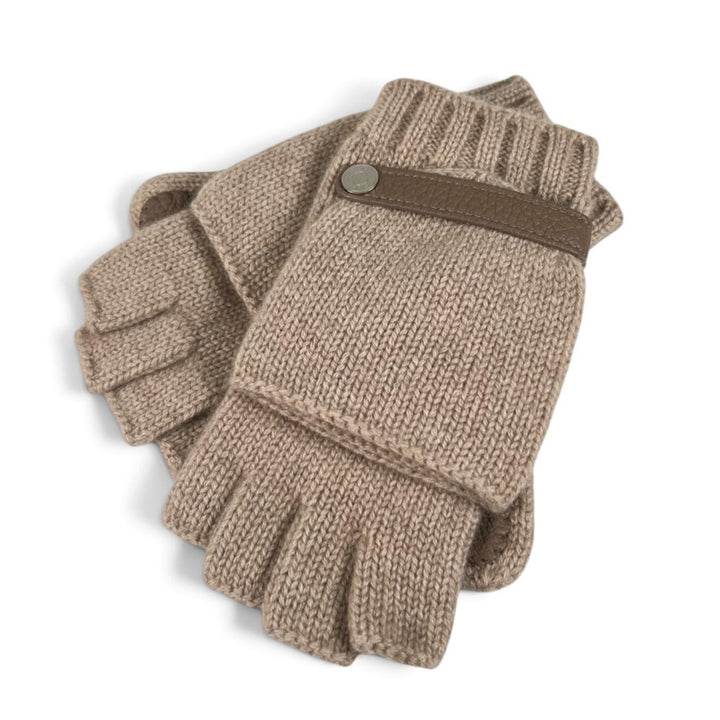 Excellent HERMES gloves Lionel Sellier button leather mittens Brown cashmere S