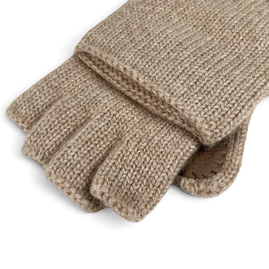 Excellent HERMES gloves Lionel Sellier button leather mittens Brown cashmere S