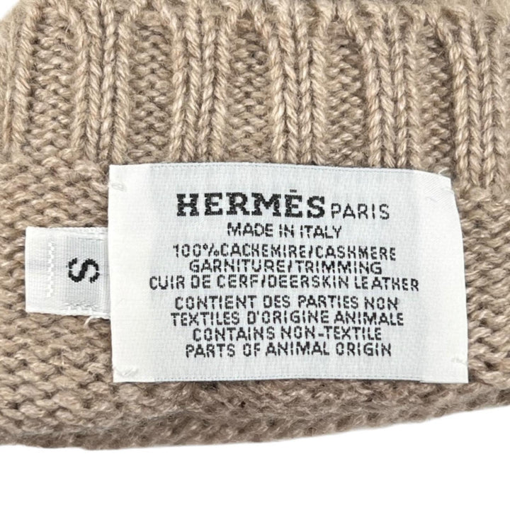 Excellent HERMES gloves Lionel Sellier button leather mittens Brown cashmere S