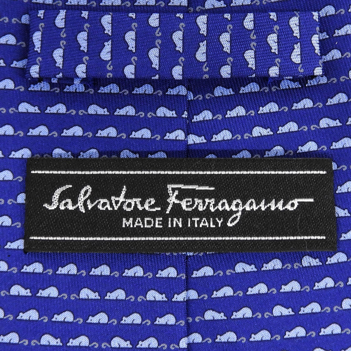 Pristine Salvatore Ferragamo tie Mouse pattern blue silk mens