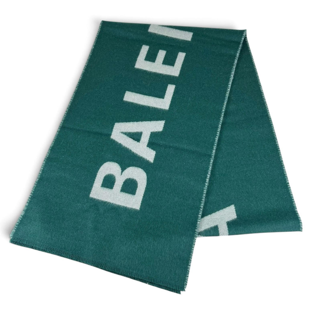 Excellent BALENCIAGA Scarf Two-tone logo jacquard green wool mens