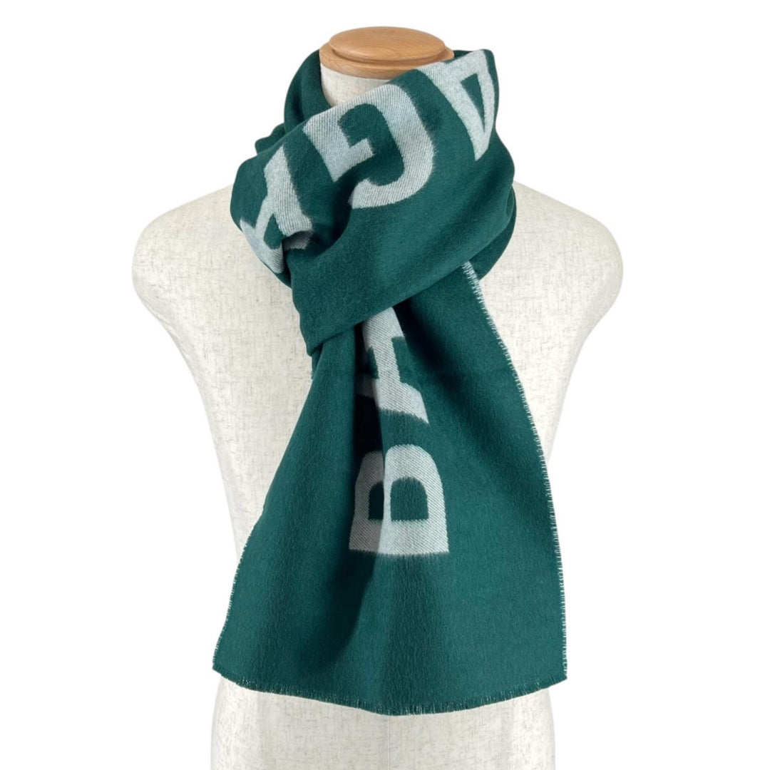 Excellent BALENCIAGA Scarf Two-tone logo jacquard green wool mens