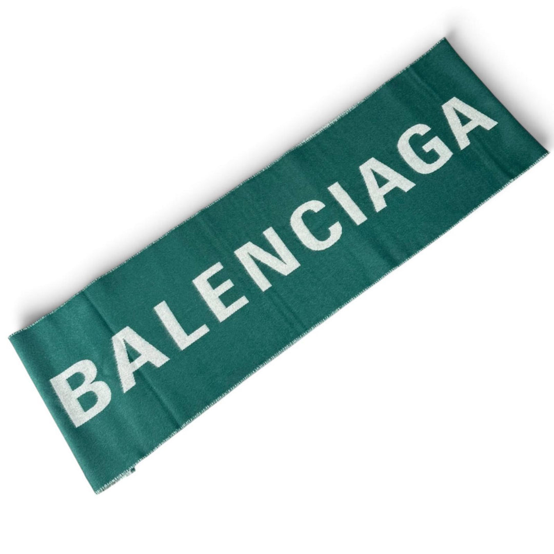 Excellent BALENCIAGA Scarf Two-tone logo jacquard green wool mens
