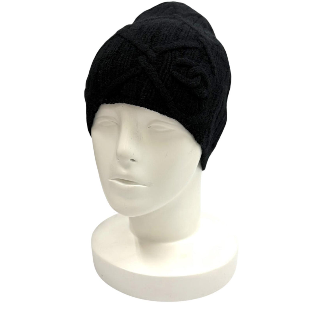 Great CHANEL Knit cap COCO Mark black cashmere Women 18B