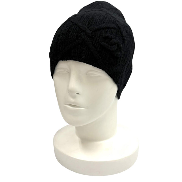 Great CHANEL Knit cap COCO Mark black cashmere Women 18B