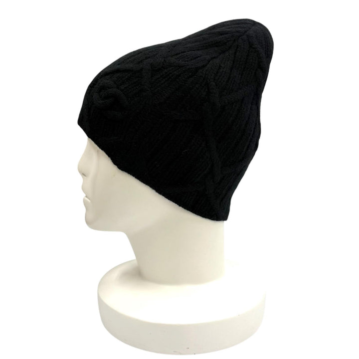Great CHANEL Knit cap COCO Mark black cashmere Women 18B