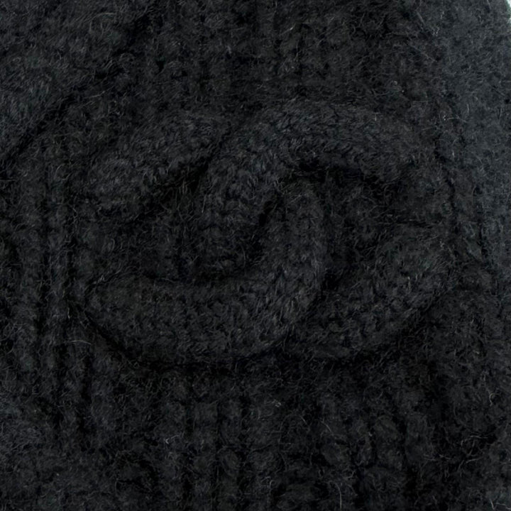 Great CHANEL Knit cap COCO Mark black cashmere Women 18B