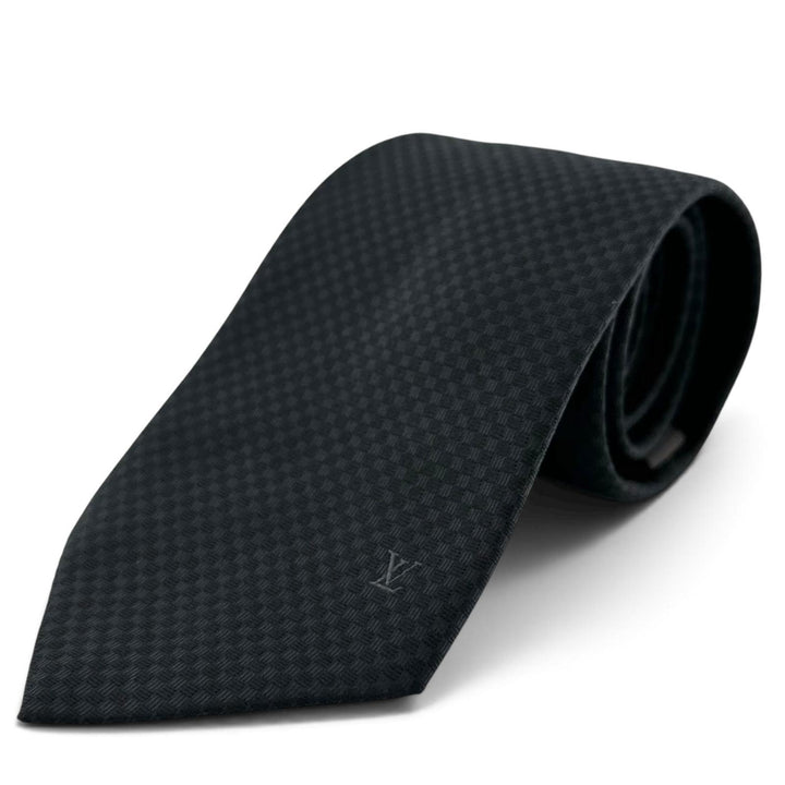 Great LOUIS VUITTON tie Cravat Microdamier LV logo black silk mens M78746