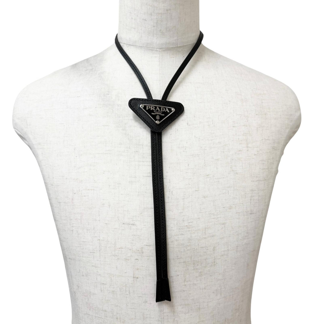 Excellent PRADA Triangle logo, triangular plate, bolo tie, loop tie black