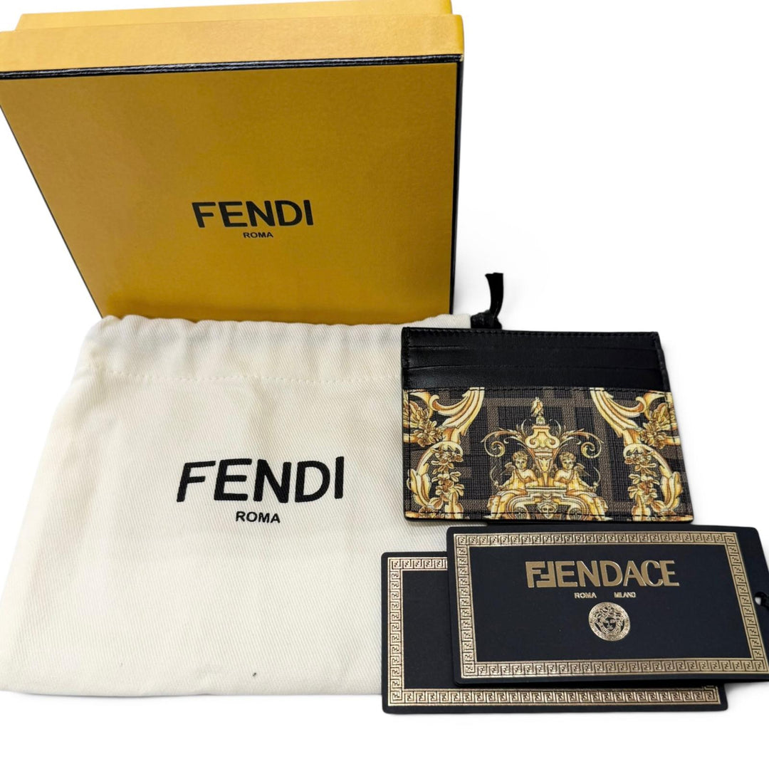 Pristine FENDI VERSACE Card Case FENDACE ZUCCA Baroque Pattern